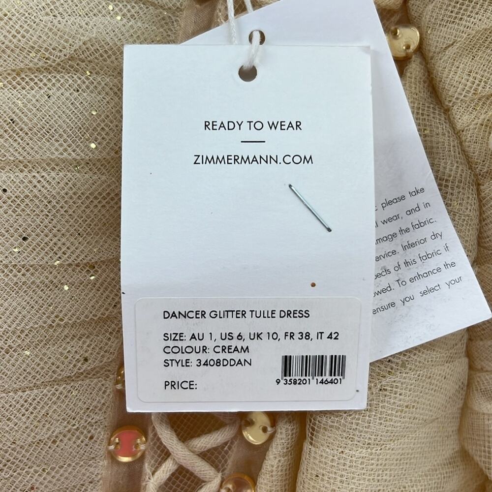 Zimmermann Dancer Glitter Tulle Dress - Cream - 1 or US 6 - New with tags - Picture 9 of 15